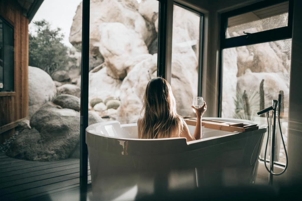 A woman taking a bath to help her mental health.